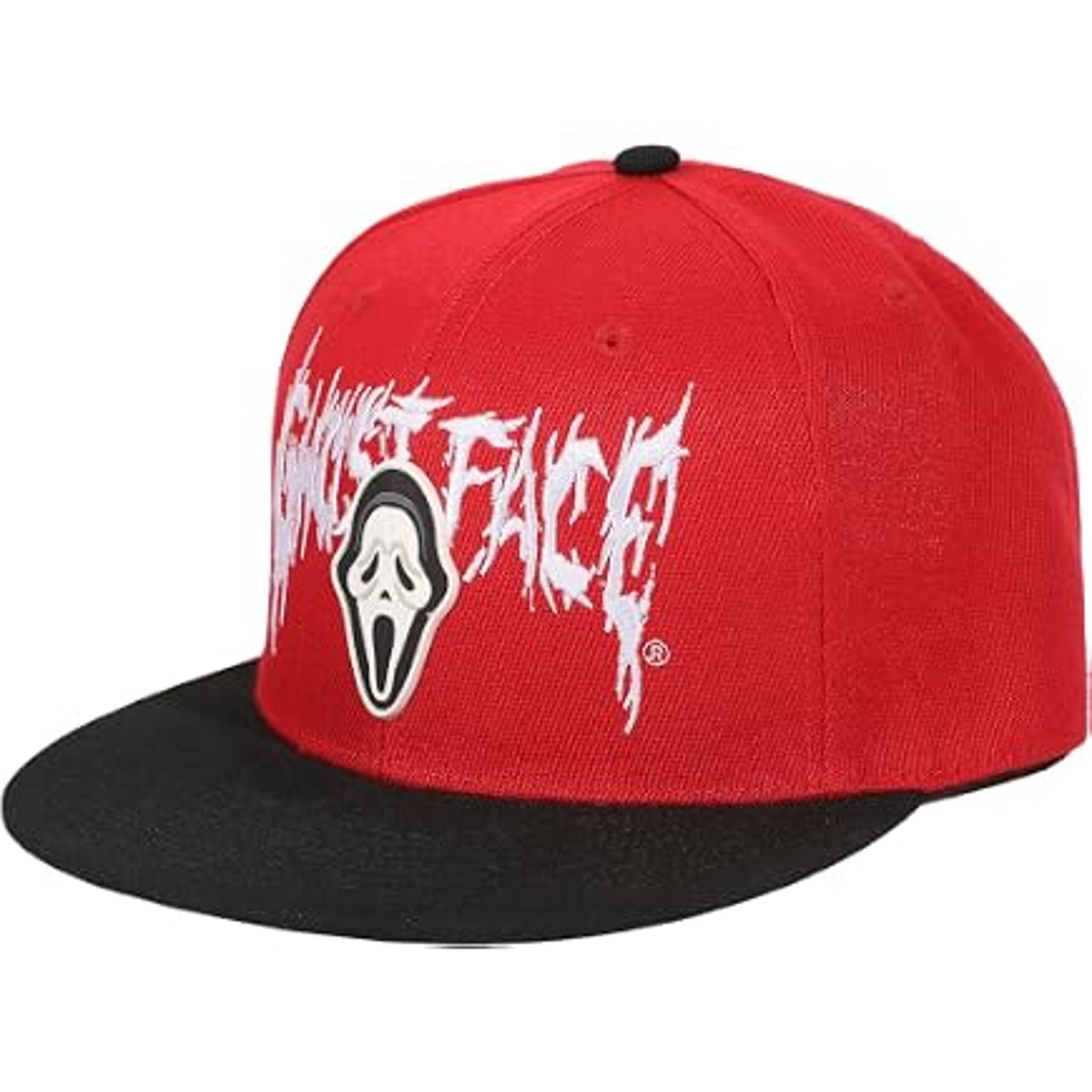 Ghostface Men's Mask Rubber Badge Red Flat Bill Baseball Cap
