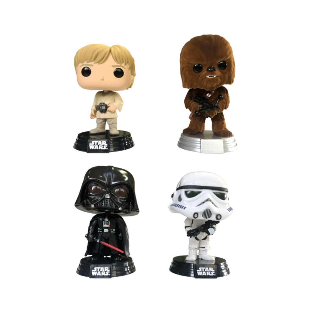 Luke Skywalker, Darth Vader, Chewbacca & storm trooper - 4 pack - Star Wars - Flocked Exclusive - Funko pop
