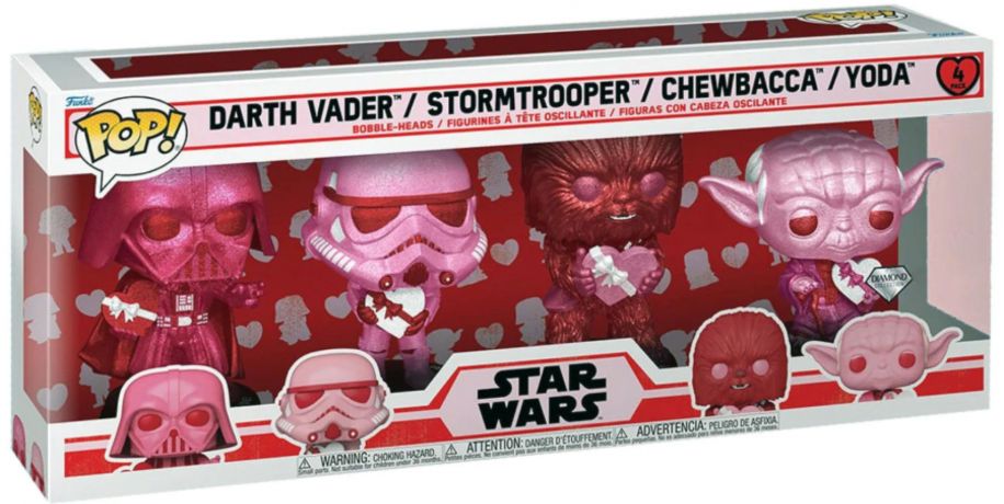 Darth Vader, Storm Trooper, Chewbacca and Yoda Diamond Valentine 4 Pack Funko