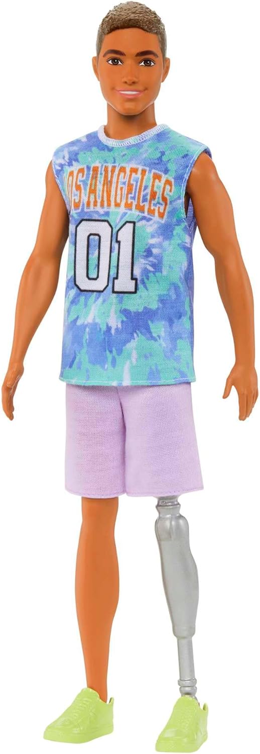 Barbie Fashionistas Ken Doll 212 - Prosthetic Leg, Los Angeles Jersey, Purple Shorts with Sneakers