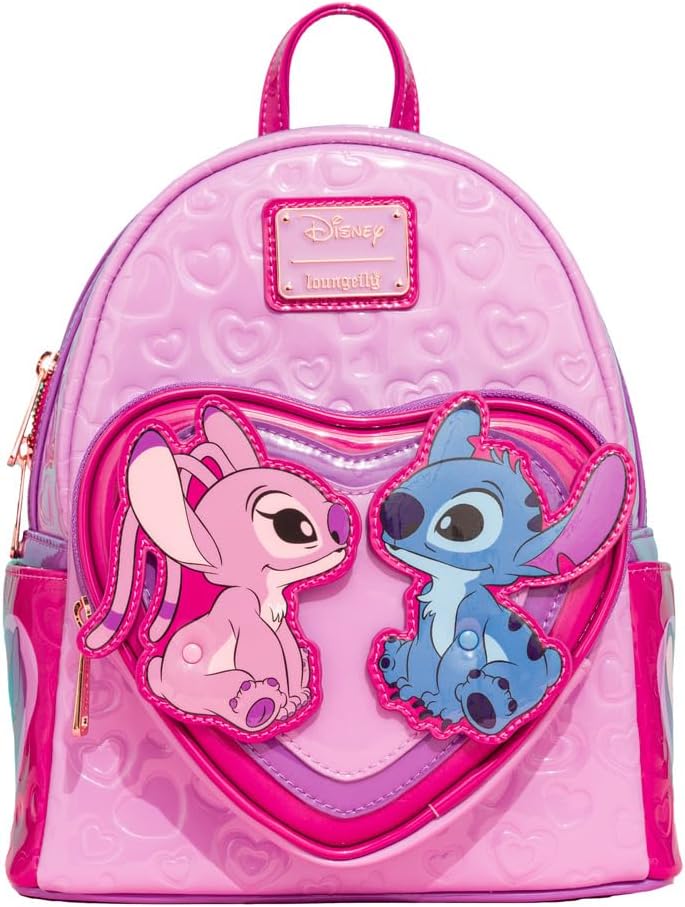 Disney Stitch and Angel Debossed Hearts Mini Backpack - Loungefly