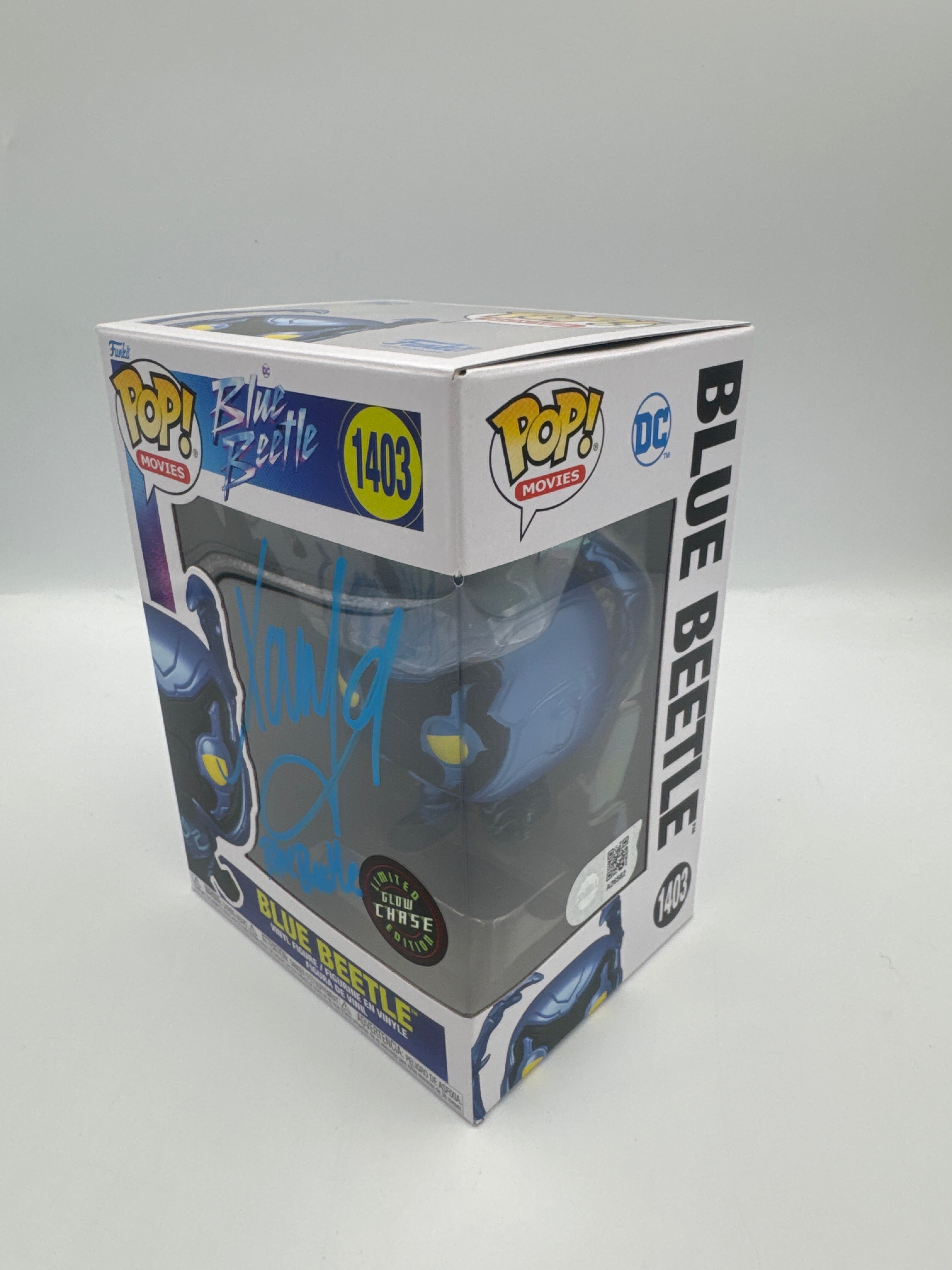 Blue Beetle GITD - #1403 - Funko Pop! - DC - GITD Chase - Signed By Xolo Mariduena - Certified By SWAU