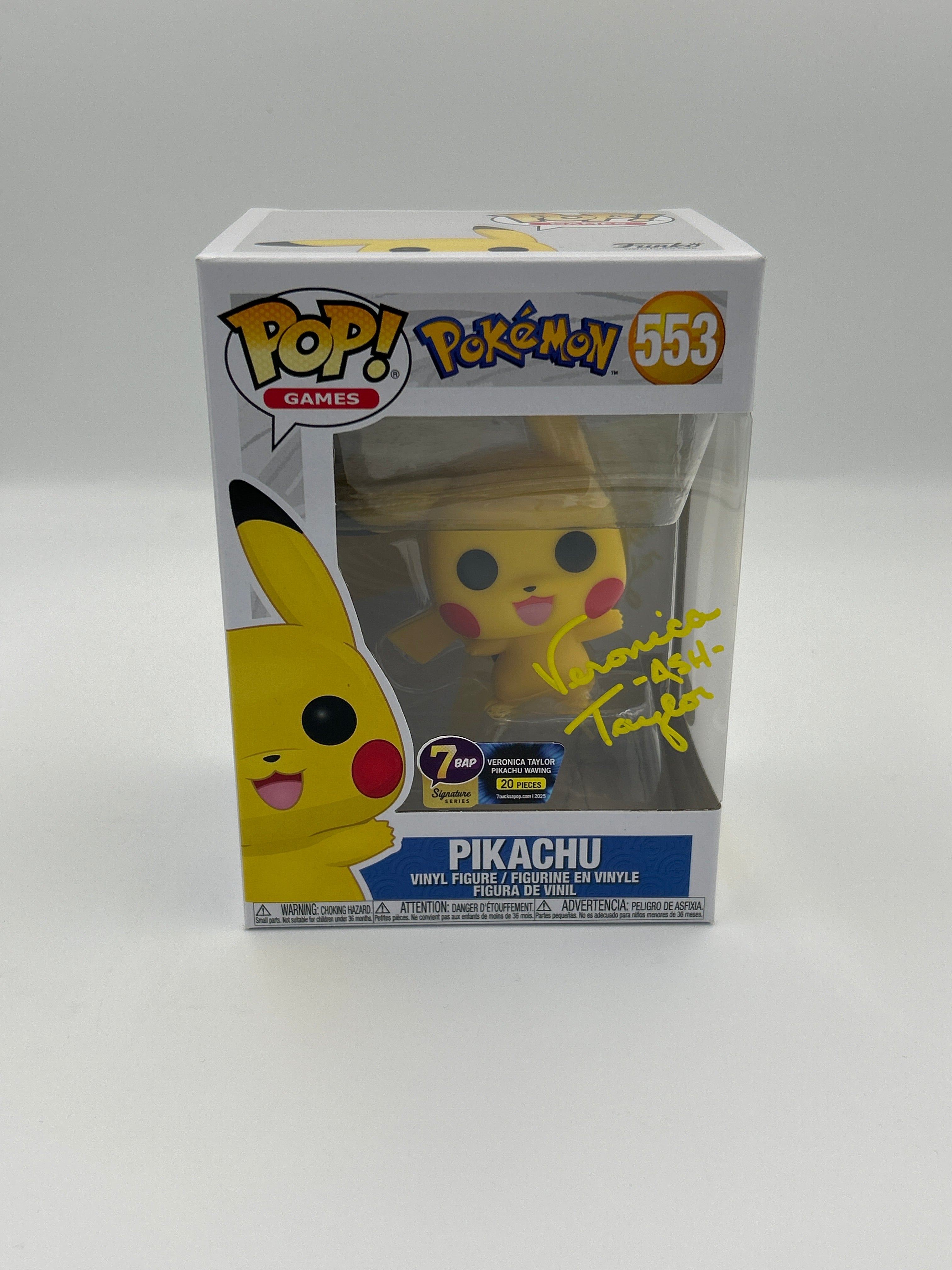 Pikachu (Waving) - #553 - Funko Pop! - Games - Pokemon - 7BAP signature Series - Signed By Veronica Taylor - 20 Pieces