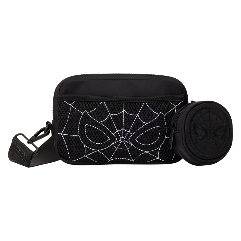 Spider-Man Black & White Suit Sling Crossbody Bag with Coin Bag- Loungefly