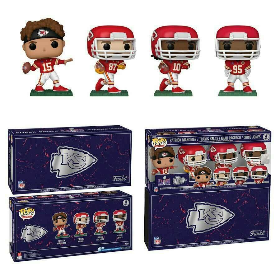 Patrick Mahomes / Travis Kelce / Isiah Pacheco / Chris Jones - 4 Pk - Funko Pop! - NFL  -  Kansas City Chiefs - Football - Fanatics Exclusive