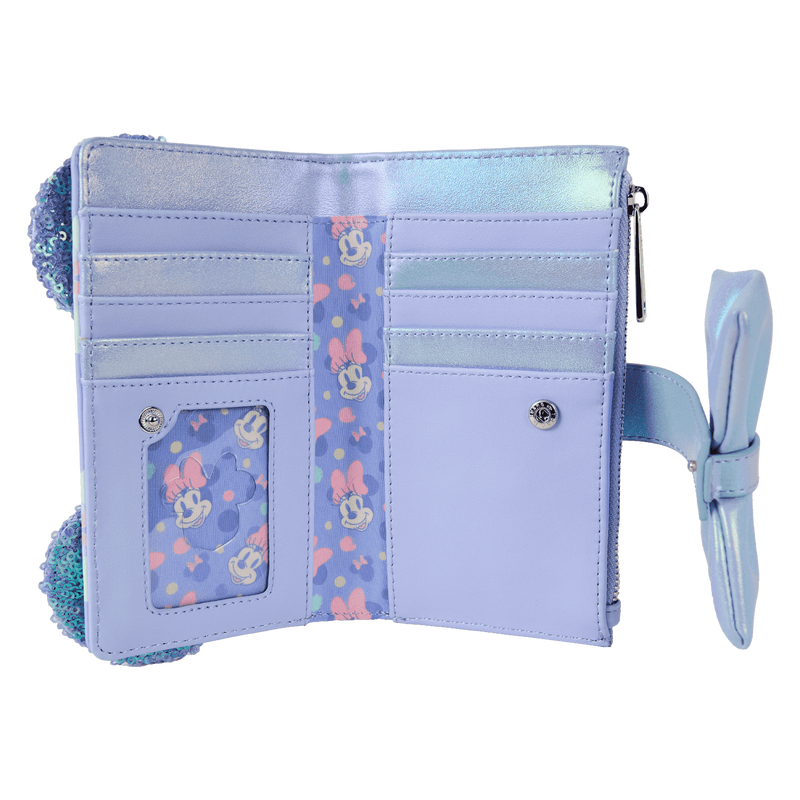 Minnie Mouse Exclusive Iridescent All-Over Print Sequin Ear Flap Wallet - Loungefly