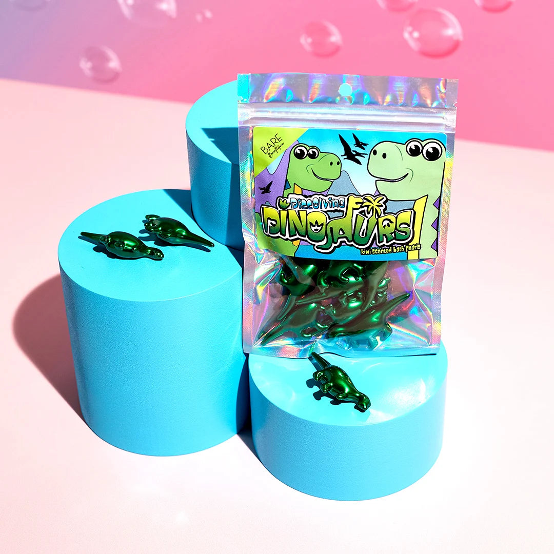 Dissolving Dinosaurs Bath Pearls - Kiwi Scent Bath Pearls -Bare Boutique