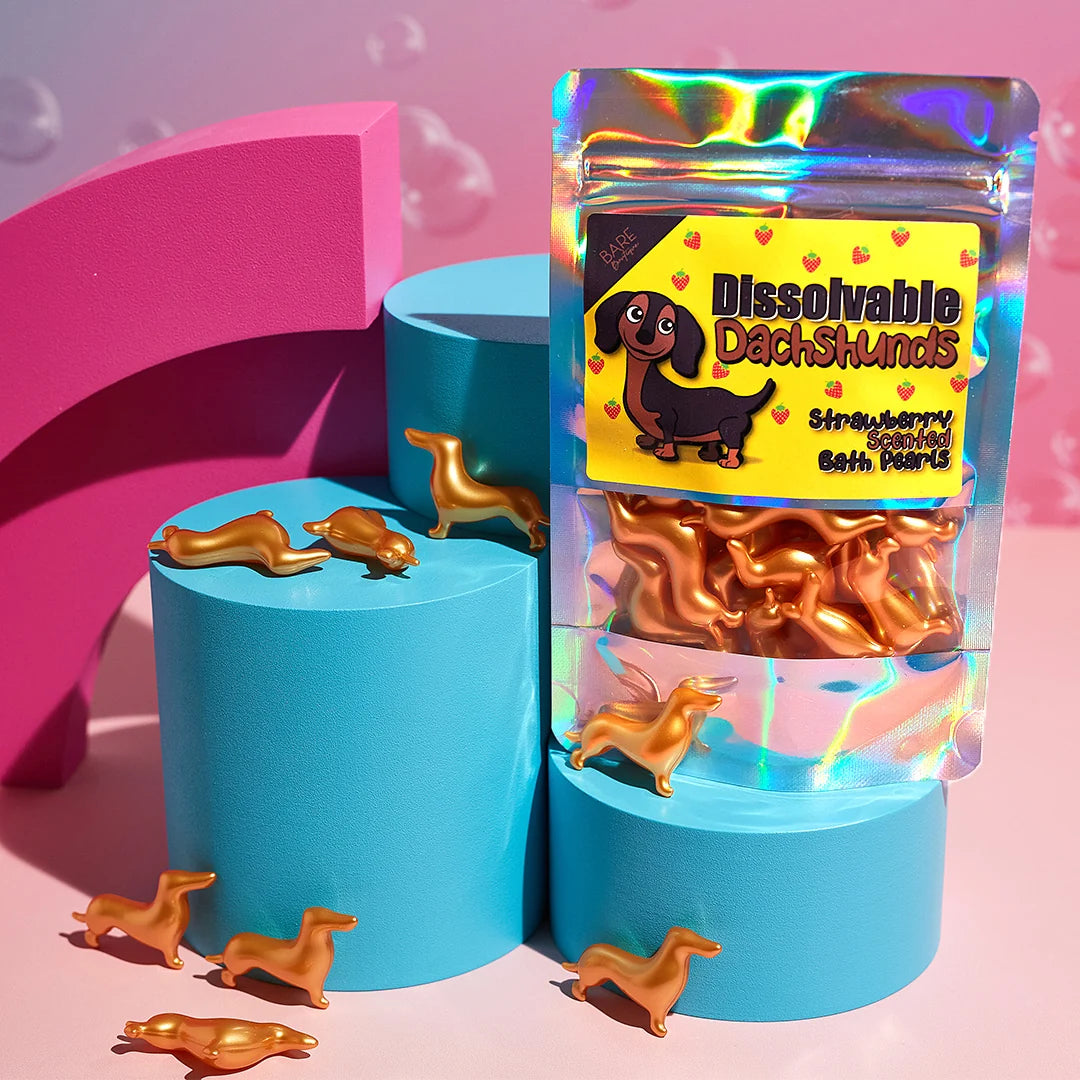 Dissolvable Dachshunds Bath Pearls - Strawberry Bath Pearls -Bare Boutique