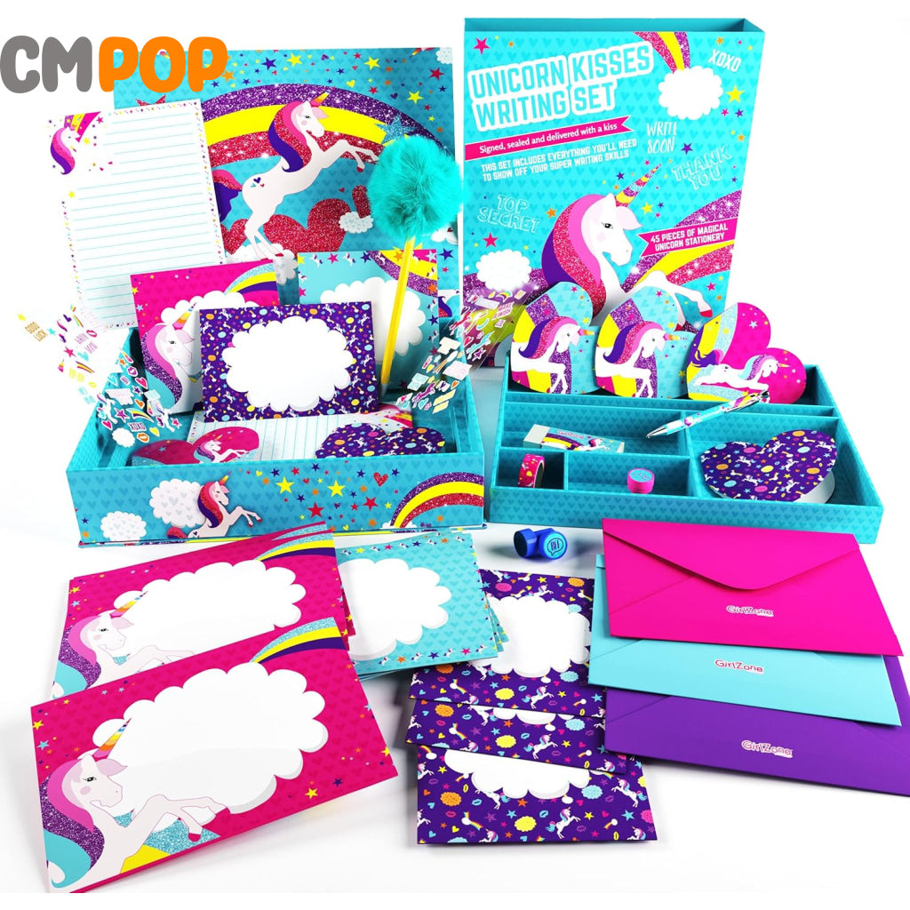 GirlZone - Unicorn Kisses Letter Writing Set - 45-Piece of Magical Stationery Set Toy