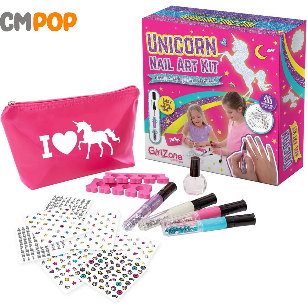GirlZone - Unicorn Nail Art Kit - 16-Piece Unicorn Nail Art Set for Nail Studio Toy