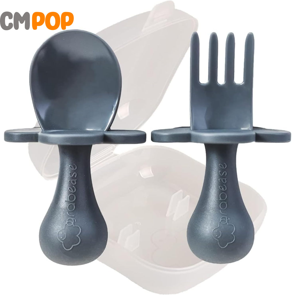 Grabease - Baby & Toddler Feeding Utensils Set - Orange Fork and Spoon - BPA-Free & Phthalate-Free Self-Feeding Cutlery