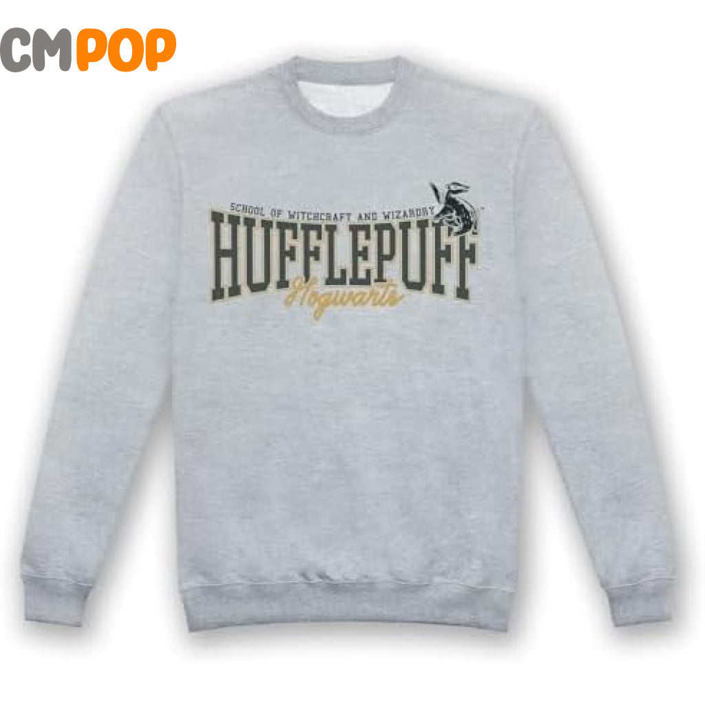 Harry Potter Hufflepuff Collegiate Grey Marl Adults Crew Hoodie