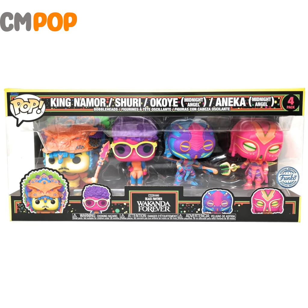 King Namor Shuri Okoye Aneka - Funko Pop! Black Panther Wakanda Forever S2 Blacklight 4Pk Pop