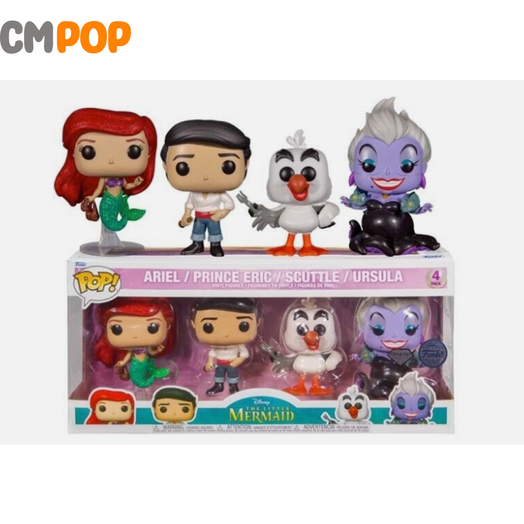 Little Mermaid 4 Pk -Ariel / Price Eric/ Scuttle/Ursula - Funko Pop! Disney The Mermaid- Diamond