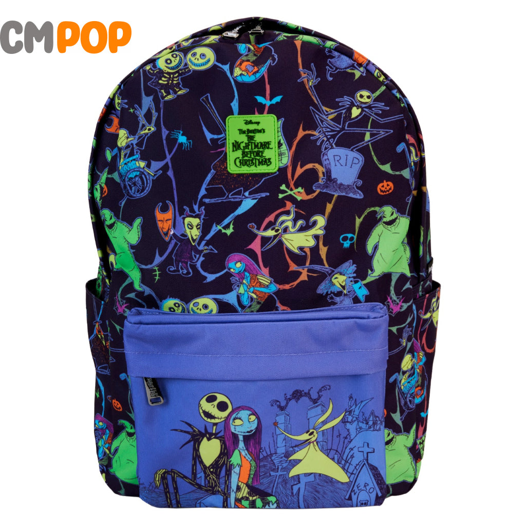 Nightmare Before Christmas Neon Gitd Full Size Nylon Backback - Disney Backpack Loungefly
