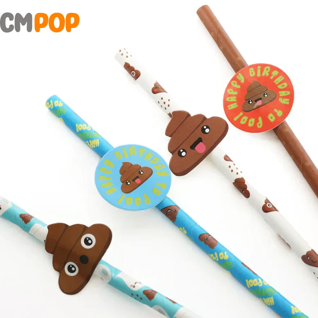 Poo Emoji Birthday Paper Drinking Straws 20-Pack Party Supplies