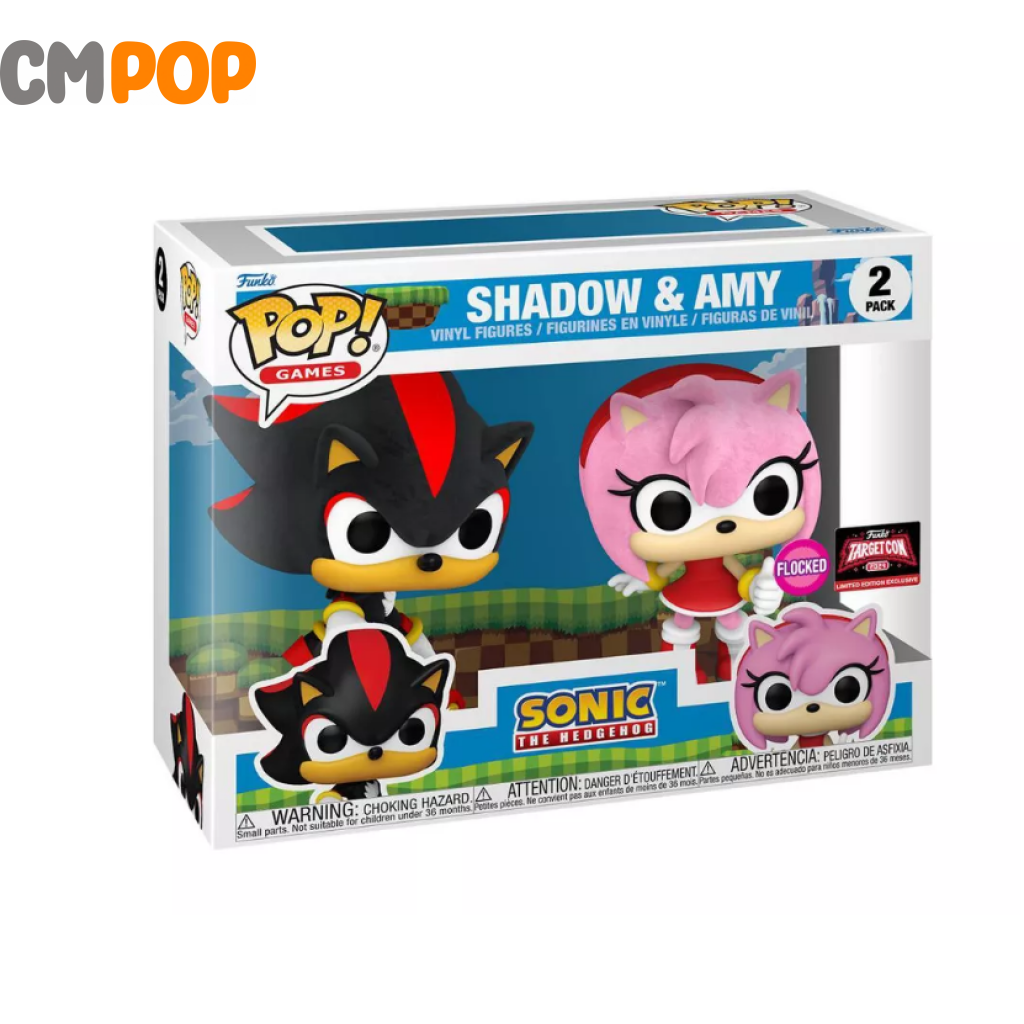 Shadow & Amy 2 Pk - Funko Pop! Sonic The Hedgehog Flocked Target Con 2024 Limited Edition Exclusive