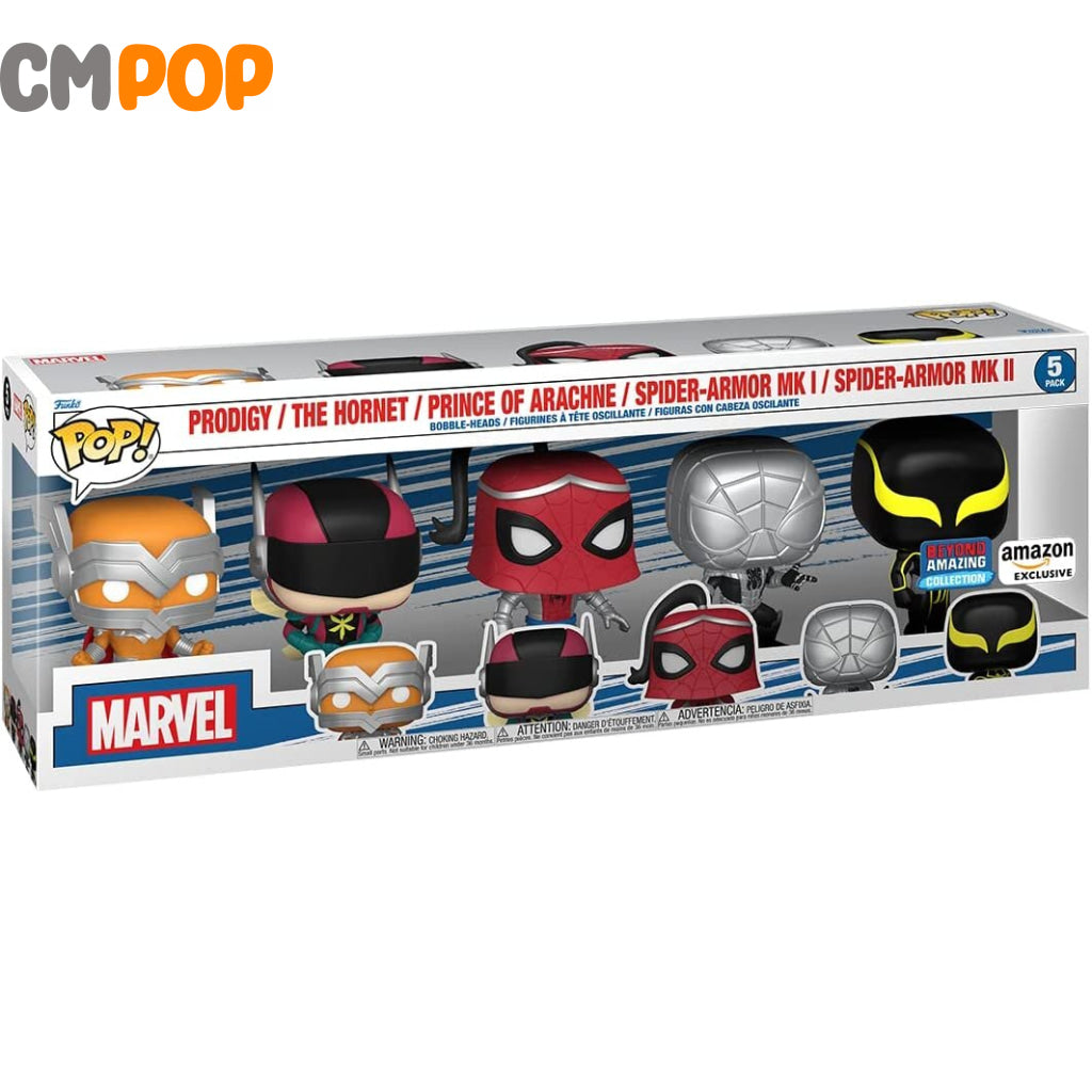 Spider-Man 5 Pack - Prodigy / The Hornet Prince Of Arachne Spider-Armor Mk1 Mk 2 Funko Pop! Marvel
