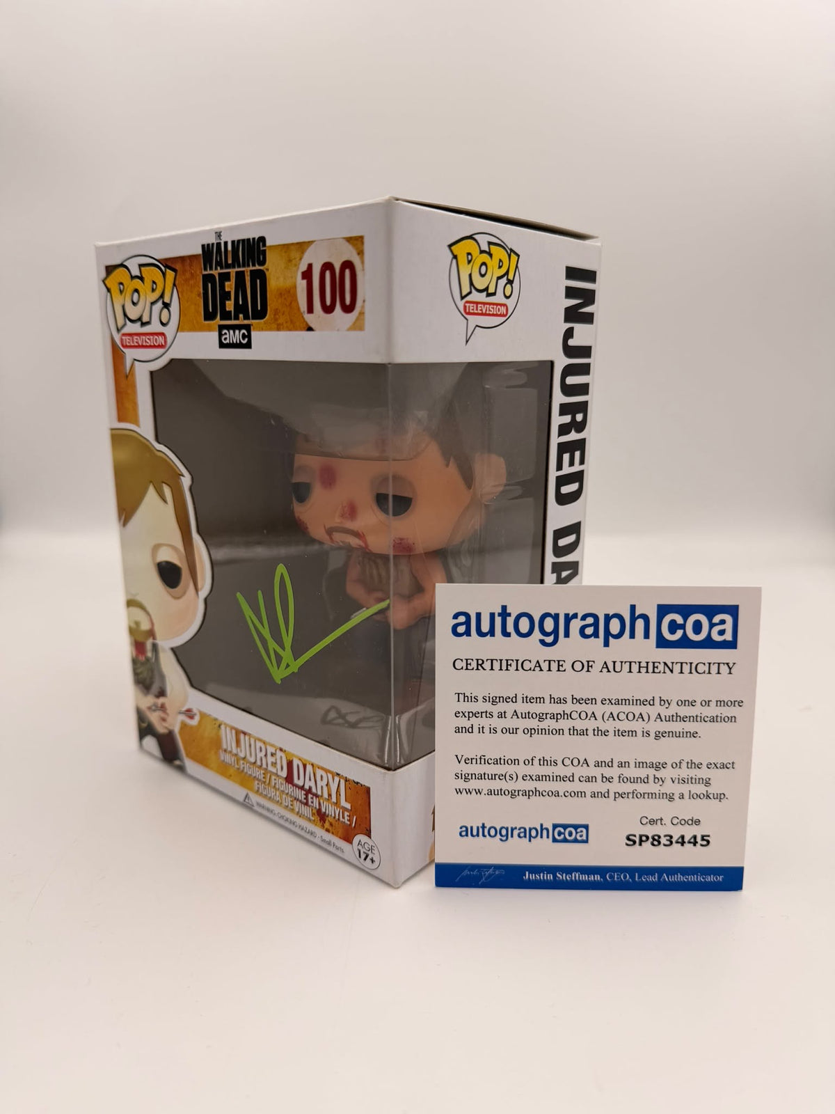 INJURED DARYL - #100 - Funko Pop! - TELEVISION - The Walking Dead -  Signed by Norman Reedus- ACOA Certificate