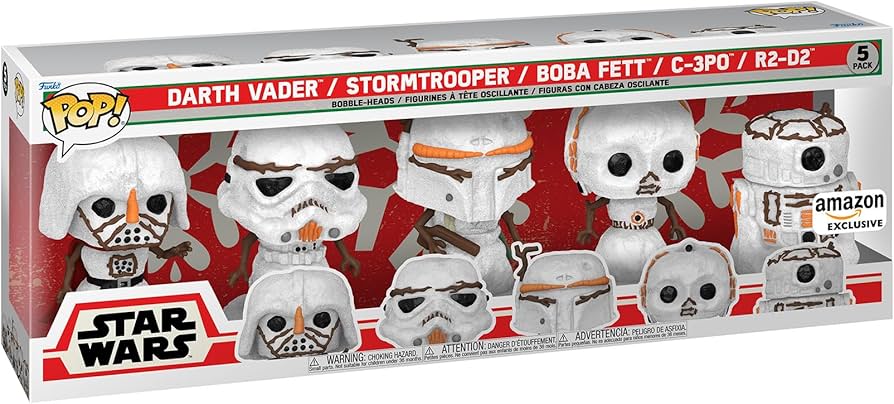 Star Wars Holiday - Funko Pop! Darth Vader, Stormtrooper, Boba-Fett, C-3PO, R2-D2 Snowmen 5 Pack - Amazon Exclusive