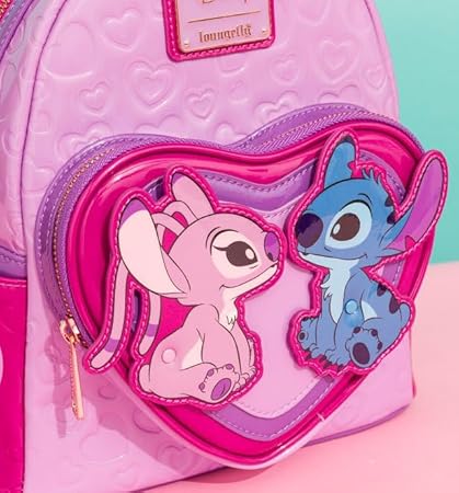 enlarge loungefly disney lilo & stitch heart angel mini backpack Disney Stitch and Angel Debossed Hearts Mini Backpack