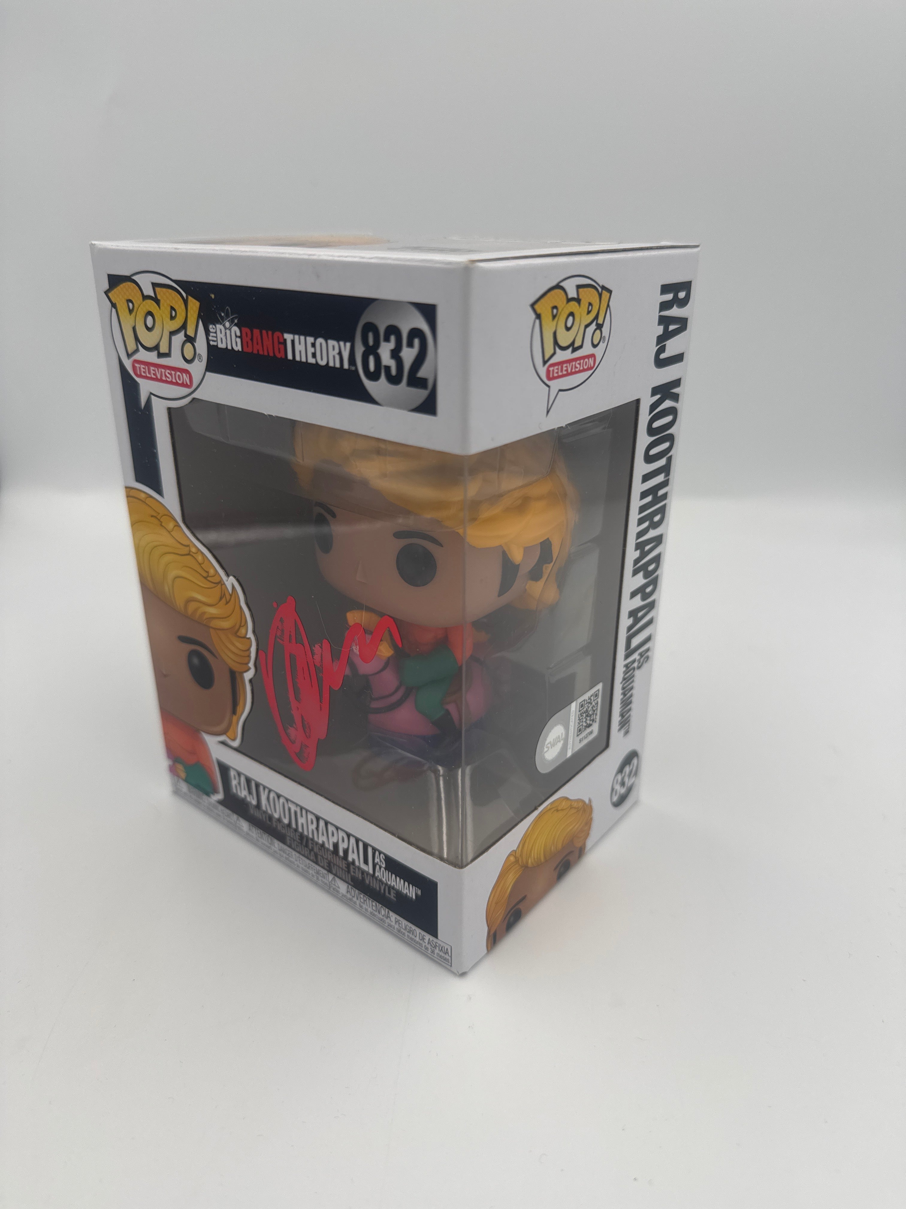 Raj Koothrappali  As Aquaman - #832 - The Big Bang Theory  - Funko Pop - Television Signed By Kunal Nayaar - Certified by SWAU