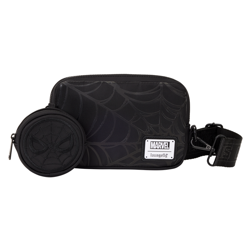 Spider-Man Black & White Suit Sling Crossbody Bag with Coin Bag- Loungefly