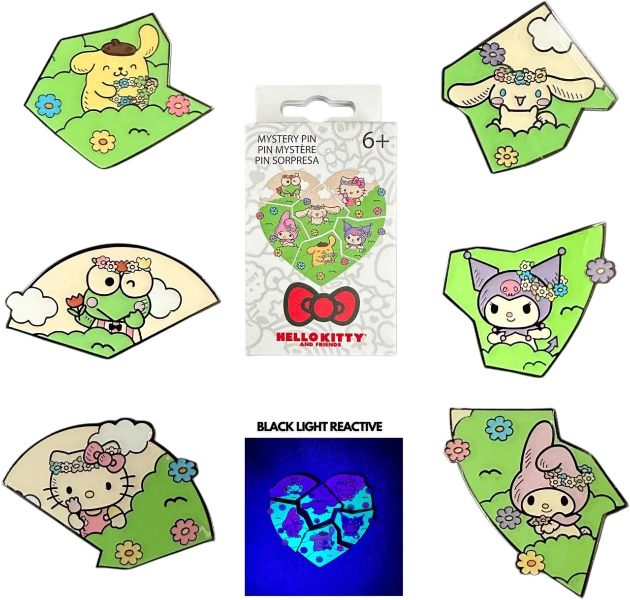 Hello Kitty and Friends Sanrio Flower Crown Heart Puzzle Mystery Blind Box Pin - Loungefly