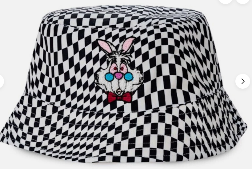 Disney Parks Alice In Wonderland White Rabbit Crazy checkered BUCKET Hat ADULT