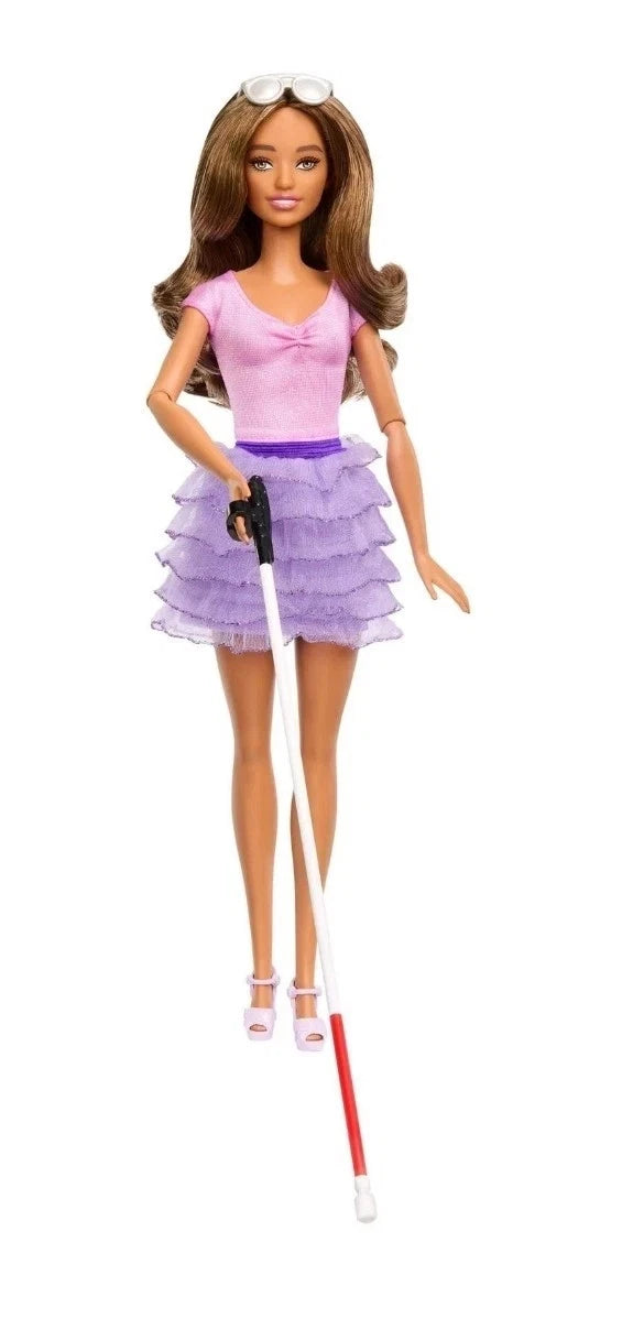 Barbie Fashionistas Doll 228 - Brown Hair/Brown Eyes Blind Doll Pastel Outfit
