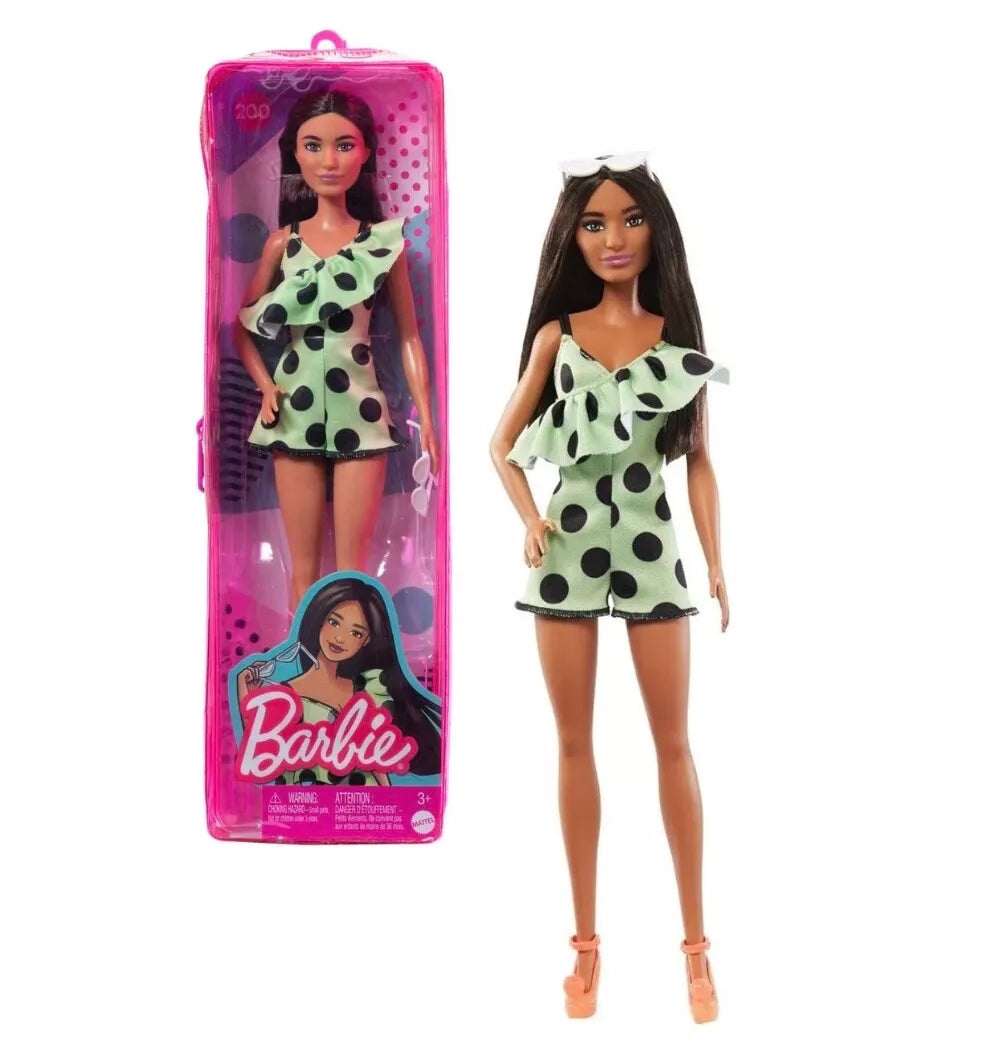 Barbie Fashionistas Doll 200 - Brunette with Lime Green Polka Dots Dress
