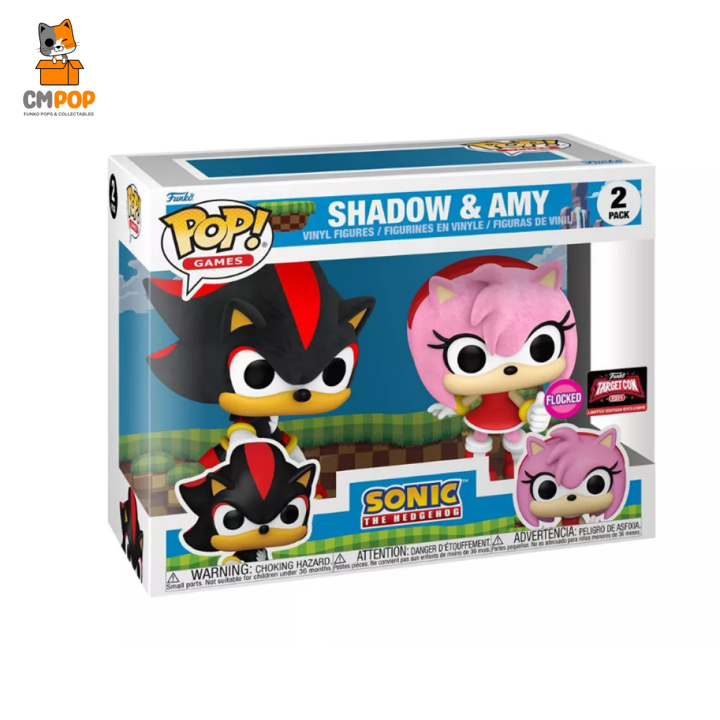 Shadow & Amy 2 Pk - Funko Pop! Sonic The Hedgehog Flocked Target Con 2024 Limited Edition Exclusive