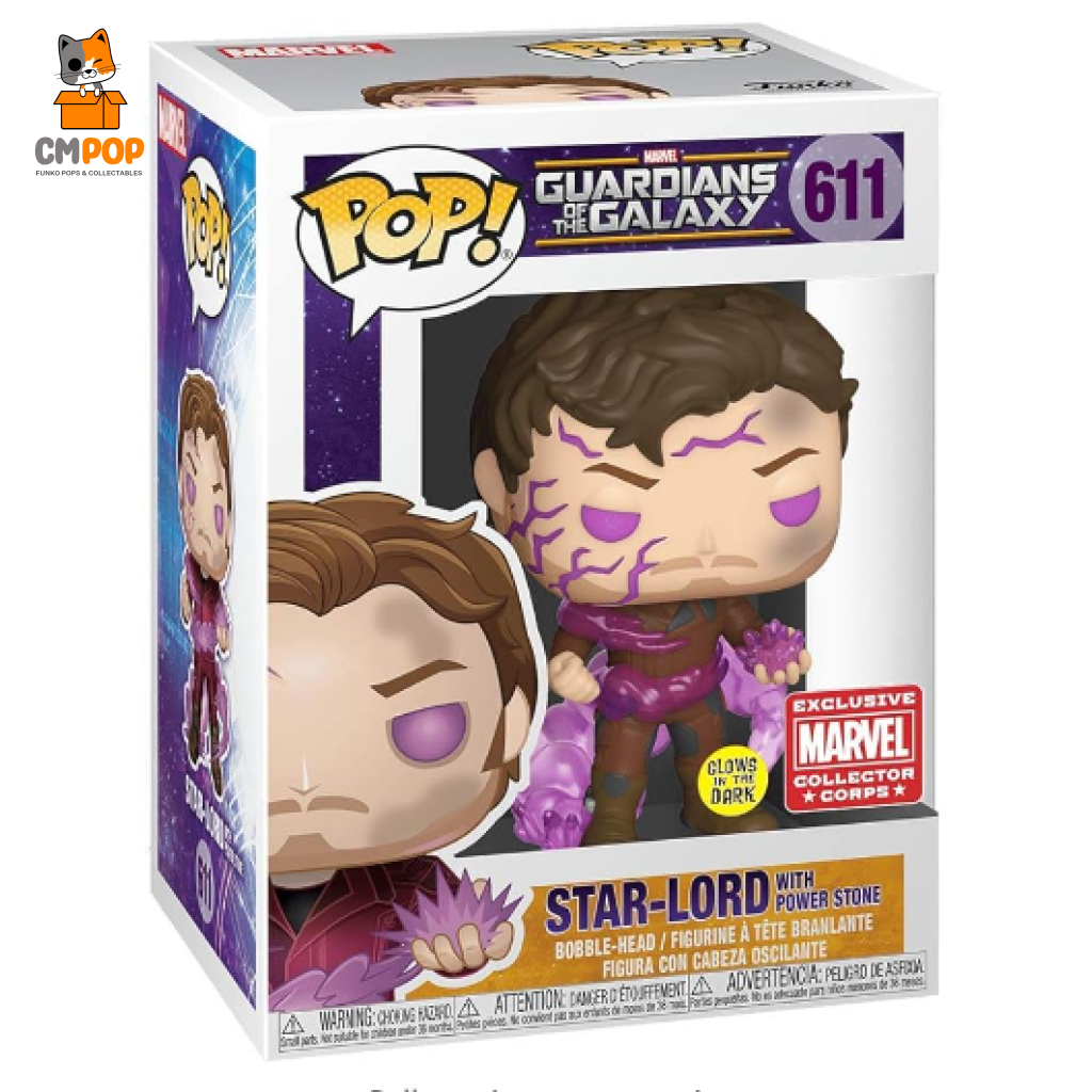 Star-Lord With Power Stone- #611 - Funko Pop! Guardians Of The Galaxy Marvel Gitd Collector Corps