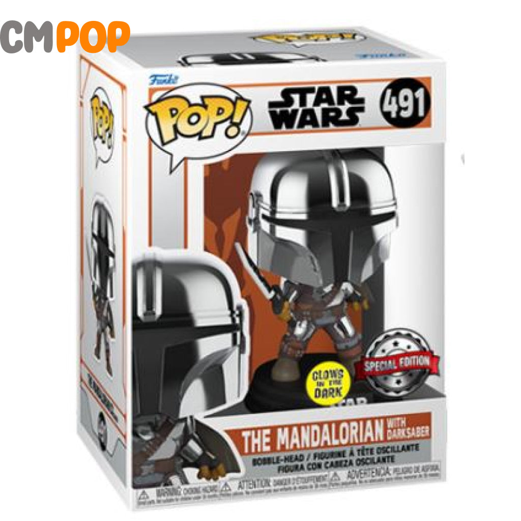 The Mandalorian With Darksaber - #491 Funko Pop! Star Wars Glows In The Dark Special Edition Pop